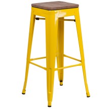 Flash Furniture CH-31320-30-YL-WD-GG 30&quot; Yellow Metal Barstool with Square Wood Seat