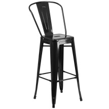 Flash Furniture CH-31320-30GB-BK-GG 30" Black Metal Indoor/Outdoor Barstool with Removable Back