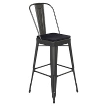 Flash Furniture CH-31320-30GB-BK-PL2B-GG 30" Black Metal Indoor/Outdoor Bar Height Stool with Removable Back and All-Weather Poly Resin Seat