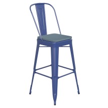 Flash Furniture CH-31320-30GB-BL-PL2C-GG 30&quot; Blue Metal Indoor/Outdoor Bar Height Stool with Removable Back and Teal Blue All-Weather Poly Resin Seat