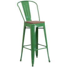 Flash Furniture CH-31320-30GB-GN-WD-GG 30&quot; Green Metal Barstool with Back and Wood Seat