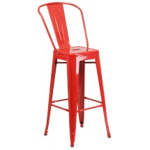 Flash Furniture CH-31320-30GB-RED-GG 30" Red Metal Indoor/Outdoor Barstool with Removable Back