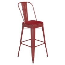 Flash Furniture CH-31320-30GB-RED-PL2R-GG 30" Red Metal Indoor/Outdoor Bar Height Stool with Removable Back and All-Weather Poly Resin Seat