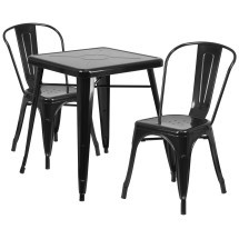 Flash Furniture CH-31330-2-30-BK-GG 23.75" Square Black Metal Indoor/Outdoor Table Set with 2 Stack Chairs