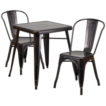 Flash Furniture CH-31330-2-30-BQ-GG 23.75" Square Black-Antique Gold Metal Indoor/Outdoor Table Set with 2 Stack Chairs