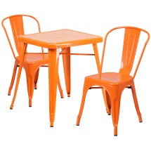 Flash Furniture CH-31330-2-30-OR-GG 23.75&quot; Square Orange Metal Indoor/Outdoor Table Set with 2 Stack Chairs