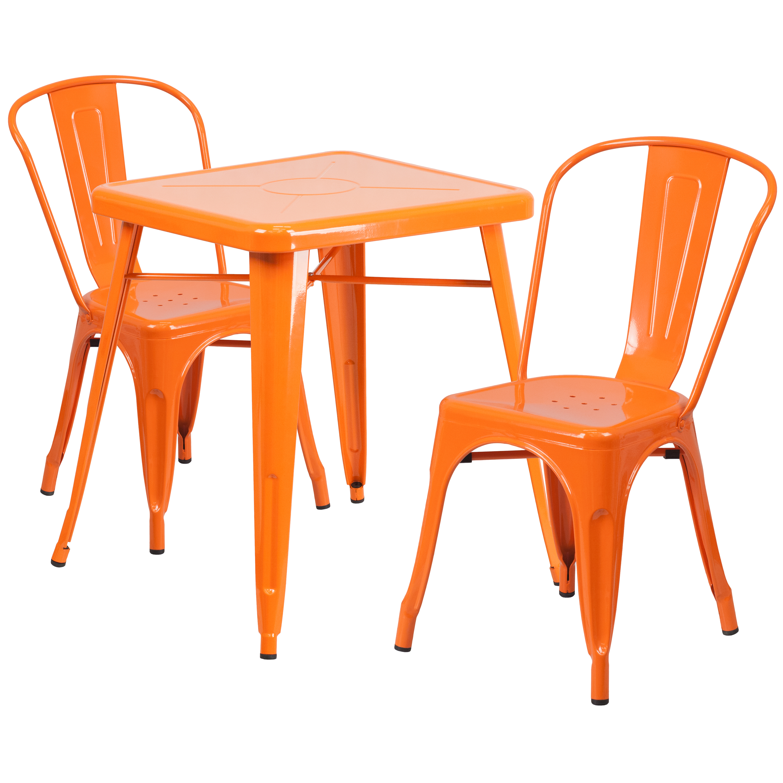 Flash Furniture CH-31330-2-30-OR-GG 23.75" Square Orange Metal Indoor/Outdoor Table Set with 2 Stack Chairs