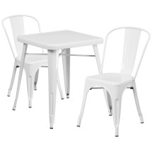 Flash Furniture CH-31330-2-30-WH-GG 23.75&quot; Square White Metal Indoor/Outdoor Table Set with 2 Stack Chairs