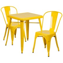 Flash Furniture CH-31330-2-30-YL-GG 23.75&quot; Square Yellow Metal Indoor/Outdoor Table Set with 2 Stack Chairs
