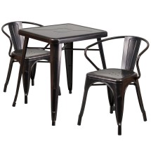 Flash Furniture CH-31330-2-70-BQ-GG 23.75" Square Black-Antique Gold Metal Indoor/Outdoor Table Set with 2 Arm Chairs