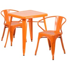 Flash Furniture CH-31330-2-70-OR-GG 23.75&quot; Square Orange Metal Indoor/Outdoor Table Set with 2 Arm Chairs
