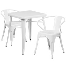 Flash Furniture CH-31330-2-70-WH-GG 23.75" Square White Metal Indoor/Outdoor Table Set with 2 Arm Chairs