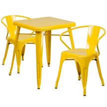 Flash Furniture CH-31330-2-70-YL-GG 23.75&quot; Square Yellow Metal Indoor/Outdoor Table Set with 2 Arm Chairs