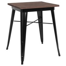 Flash Furniture CH-31330-29M1-BK-GG 23.5&quot; Square Black Metal Indoor Table with Walnut Rustic Wood Top