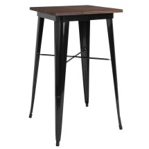 Flash Furniture CH-31330-40M1-BK-GG 23.5" Square Black Metal Indoor Bar Height Table with Walnut Rustic Wood Top
