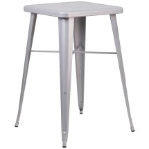 Flash Furniture CH-31330-SIL-GG 23.75" Square Silver Metal Indoor/Outdoor Bar Height Table