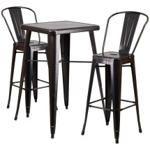 Flash Furniture CH-31330B-2-30GB-BQ-GG23.75" Square Black-Antique Gold Metal Indoor/Outdoor Bar Table Set with 2 Stools with Backs