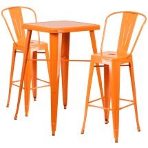 Flash Furniture CH-31330B-2-30GB-OR-GG23.75" Square Orange Metal Indoor/Outdoor Bar Table Set with 2 Stools with Backs
