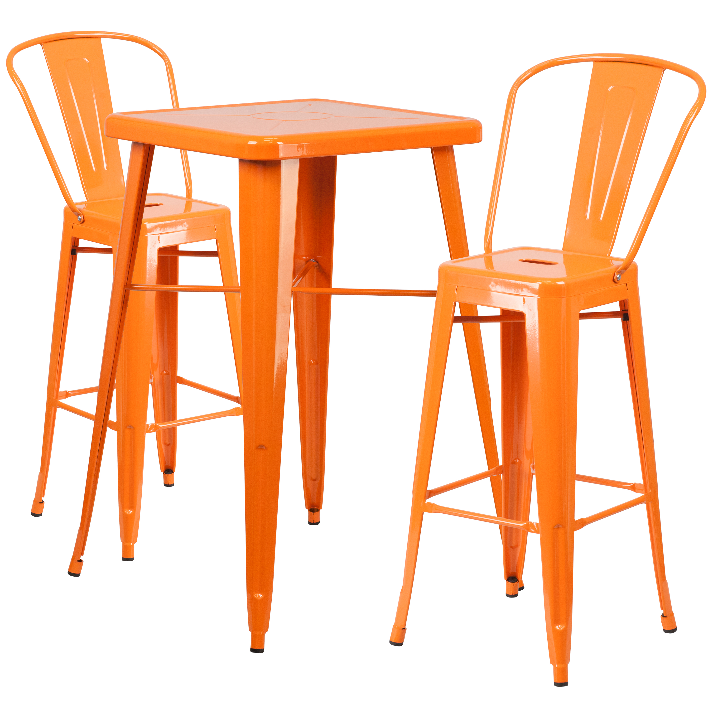Flash Furniture CH-31330B-2-30GB-OR-GG23.75" Square Orange Metal Indoor/Outdoor Bar Table Set with 2 Stools with Backs