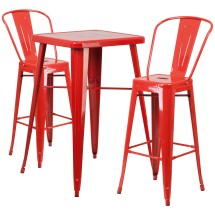 Flash Furniture CH-31330B-2-30GB-RED-GG23.75&quot; Square Red Metal Indoor/Outdoor Bar Table Set with 2 Stools with Backs