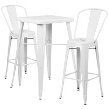 Flash Furniture CH-31330B-2-30GB-WH-GG23.75&quot; Square White Metal Indoor/Outdoor Bar Table Set with 2 Stools with Backs