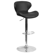 Flash Furniture CH-321-BK-GG Contemporary Black Vinyl Adjustable Height Barstool with Curved Back and Chrome Base