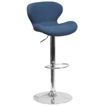 Flash Furniture CH-321-BLFAB-GG Contemporary Blue Fabric Adjustable Height Barstool with Curved Back and Chrome Base