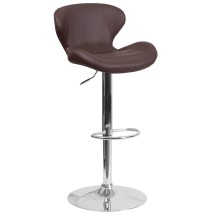 Flash Furniture CH-321-BRN-GG Contemporary Brown Vinyl Adjustable Height Barstool with Curved Back and Chrome Base