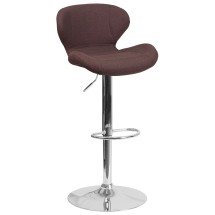 Flash Furniture CH-321-BRNFAB-GG Contemporary Brown Fabric Adjustable Height Barstool with Curved Back and Chrome Base