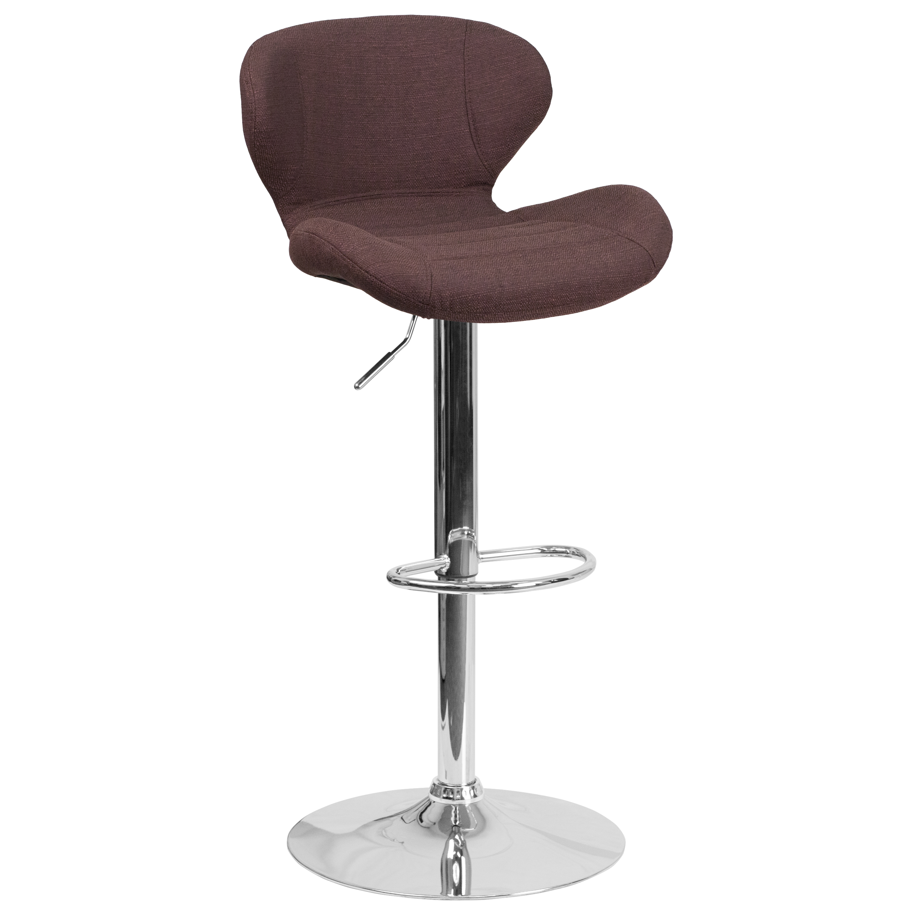 Flash Furniture CH-321-BRNFAB-GG Contemporary Brown Fabric Adjustable Height Barstool with Curved Back and Chrome Base