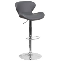 Flash Furniture CH-321-GY-GG Contemporary Gray Vinyl Adjustable Height Barstool with Curved Back and Chrome Base