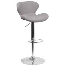 Flash Furniture CH-321-GYFAB-GG Contemporary Gray Fabric Adjustable Height Barstool with Curved Back and Chrome Base