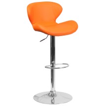 Flash Furniture CH-321-ORG-GG Contemporary Orange Vinyl Adjustable Height Barstool with Curved Back and Chrome Base
