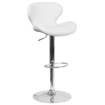 Flash Furniture CH-321-WH-GG Contemporary White Vinyl Adjustable Height Barstool with Curved Back and Chrome Base