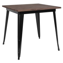 Flash Furniture CH-51040-29M1-BK-GG 31.5" Square Black Metal Indoor Table with Walnut Rustic Wood Top