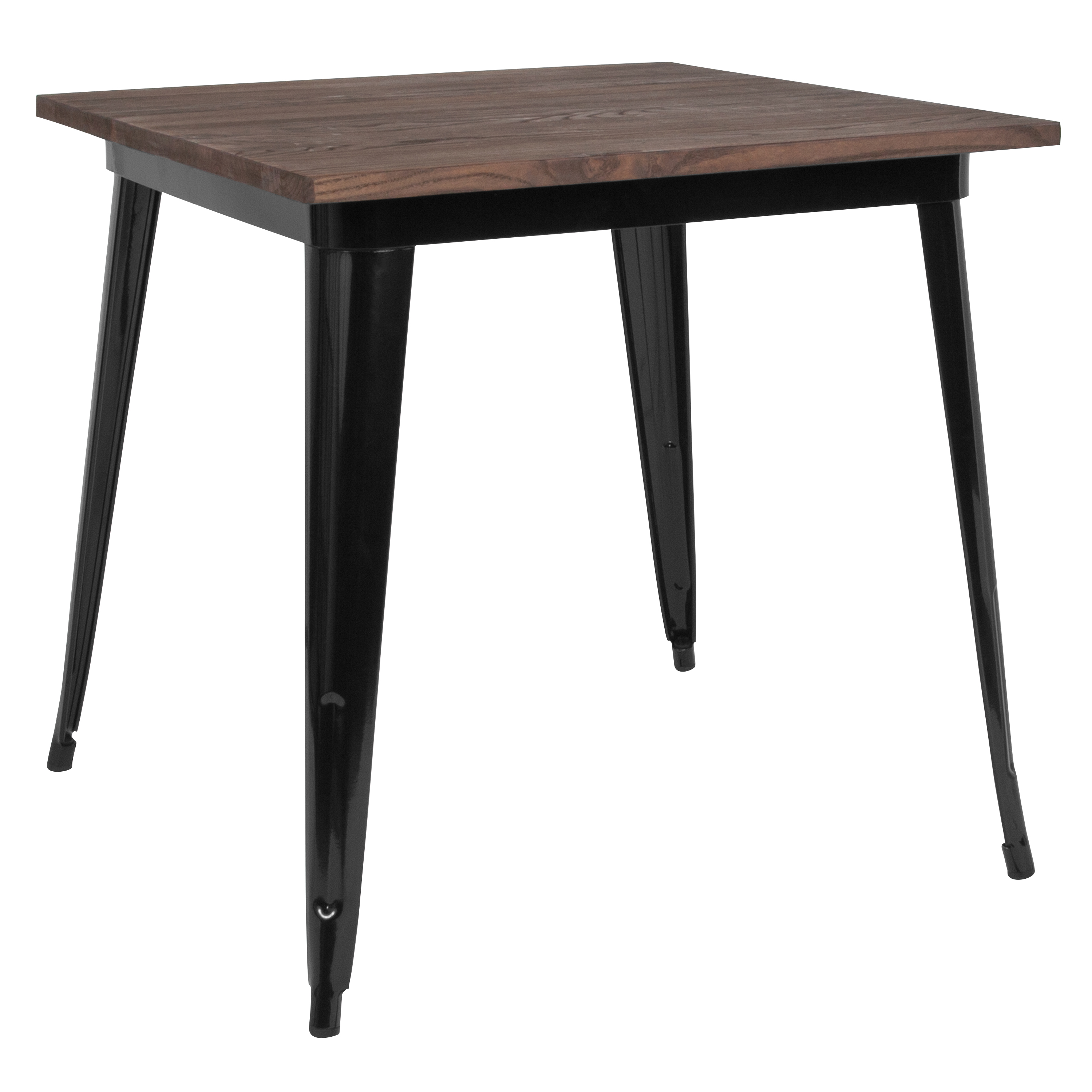 Flash Furniture CH-51040-29M1-BK-GG 31.5" Square Black Metal Indoor Table with Walnut Rustic Wood Top