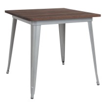 Flash Furniture CH-51040-29M1-SIL-GG 31.5&quot; Square Silver Metal Indoor Table with Walnut Rustic Wood Top
