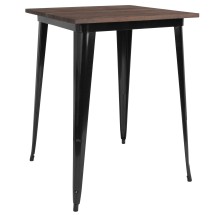 Flash Furniture CH-51040-40M1-BK-GG 31.5&quot; Square Black Metal Indoor Bar Height Table with Walnut Rustic Wood Top