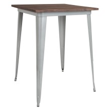 Flash Furniture CH-51040-40M1-SIL-GG 31.5&quot; Square Silver Metal Indoor Bar Height Table with Walnut Rustic Wood Top