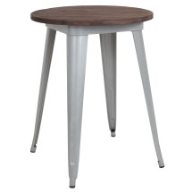 Flash Furniture CH-51080-29M1-SIL-GG 24" Round Silver Metal Indoor Table with Walnut Rustic Wood Top