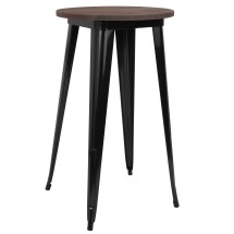 Flash Furniture CH-51080-40M1-BK-GG 24" Round Black Metal Indoor Bar Height Table with Walnut Rustic Wood Top