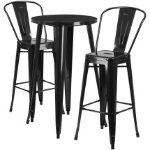 Flash Furniture CH-51080BH-2-30CAFE-BK-GG 24" Round Black Metal Indoor/Outdoor Bar Table Set with 2 Cafe Stools
