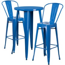 Flash Furniture CH-51080BH-2-30CAFE-BL-GG 24&quot; Round Blue Metal Indoor/Outdoor Bar Table Set with 2 Cafe Stools