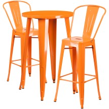 Flash Furniture CH-51080BH-2-30CAFE-OR-GG 24&quot; Round Orange Metal Indoor/Outdoor Bar Table Set with 2 Cafe Stools