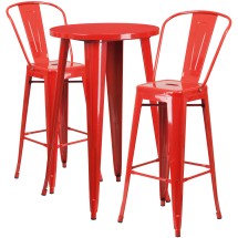 Flash Furniture CH-51080BH-2-30CAFE-RED-GG 24&quot; Round Red Metal Indoor/Outdoor Bar Table Set with 2 Cafe Stools