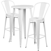 Flash Furniture CH-51080BH-2-30CAFE-WH-GG 24&quot; Round White Metal Indoor/Outdoor Bar Table Set with 2 Cafe Stools