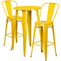 Flash Furniture CH-51080BH-2-30CAFE-YL-GG 24&quot; Round Yellow Metal Indoor/Outdoor Bar Table Set with 2 Cafe Stools