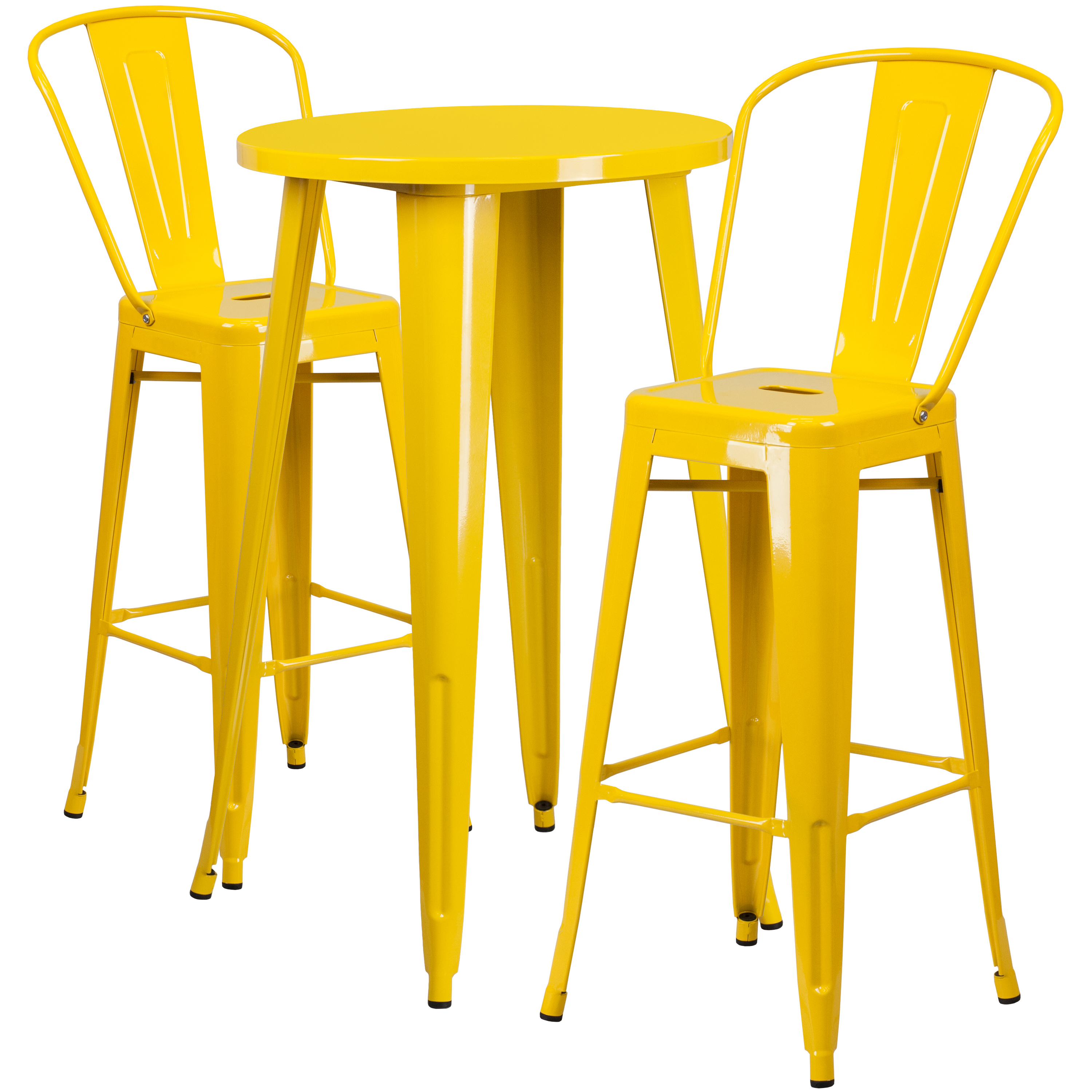 Flash Furniture CH-51080BH-2-30CAFE-YL-GG 24" Round Yellow Metal Indoor/Outdoor Bar Table Set with 2 Cafe Stools