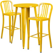 Flash Furniture CH-51080BH-2-30VRT-YL-GG 24" Round Yellow Metal Indoor/Outdoor Bar Table Set with 2 Vertical Slat Back Stools