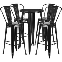 Flash Furniture CH-51080BH-4-30CAFE-BK-GG 24&quot; Round Black Metal Indoor/Outdoor Bar Table Set with 4 Cafe Stools